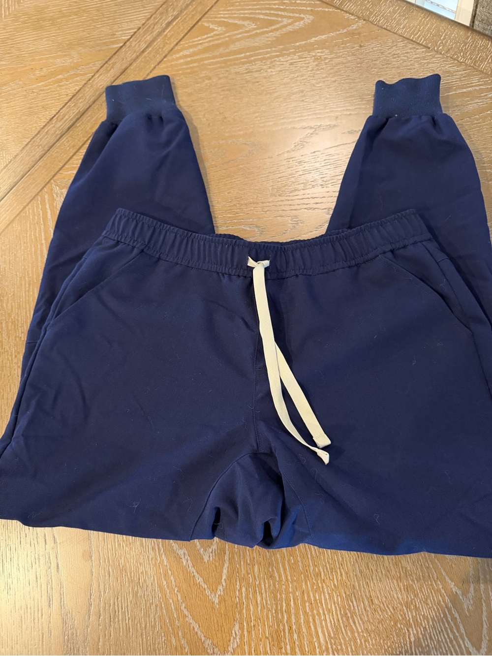 Figs Navy Kids Pull-On Jogger Pants with White Drawstring